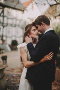 Bridal couple in love, standing, hug, Bridal couple in love, standing, hug,